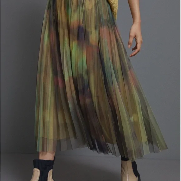 Anthropologie Geisha Designs Multicolor Pleated A-Line Skirt tulle Sela Midi - Picture 2 of 11